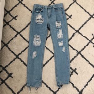 high rise light wash ripped jeans from brandy